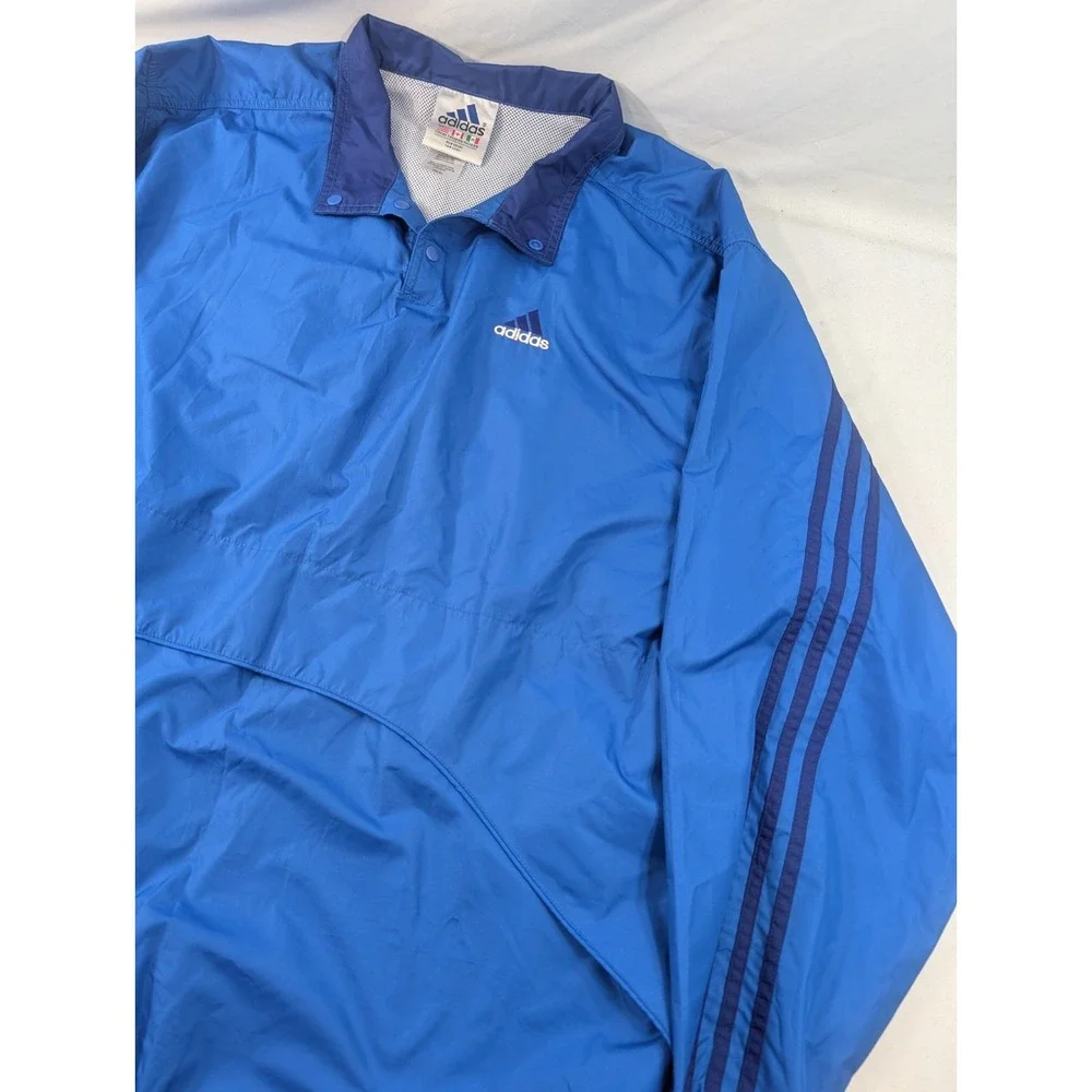 Adidas Anorak Style XL Windbreaker Pullover Jacket Blue Vintage Snap Buttons
